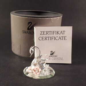 Crystal Swan with ceramic Flowers made with Swarovski crystal